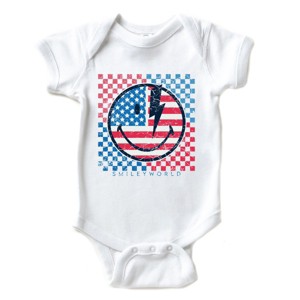 The Juniper Shop SmileyWorld Patriotic Checkered Lightning Baby Short Sleeve Bodysuit - 1 of 4