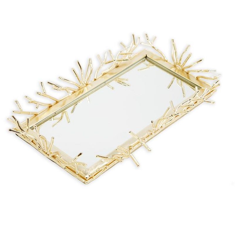 Classic Touch Rectangular Decorative Mirror Tray with Gold Design Border, 1 of 4
