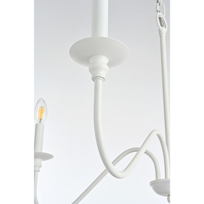 White Iron 6-Light Candle Chandelier with Adjustable Chain