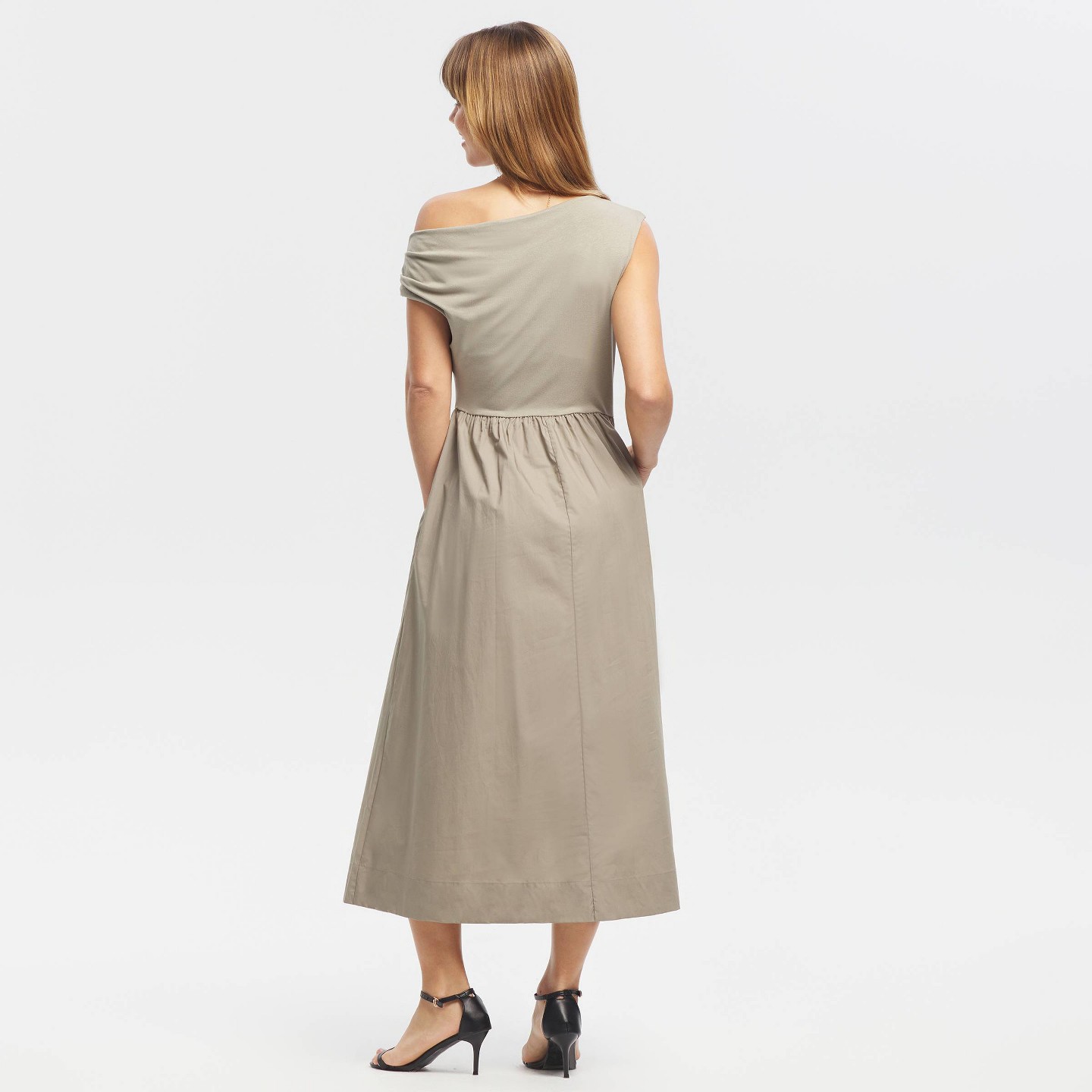 Женское платье A New Day Fabric Mixed Midi A-Line, цвет: Бежевый — фото 2