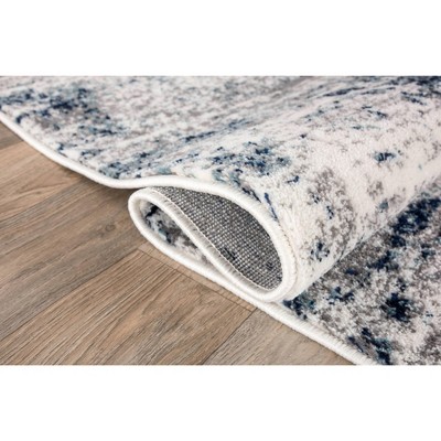 Blue Distressed Abstract Polypropylene Runner Rug