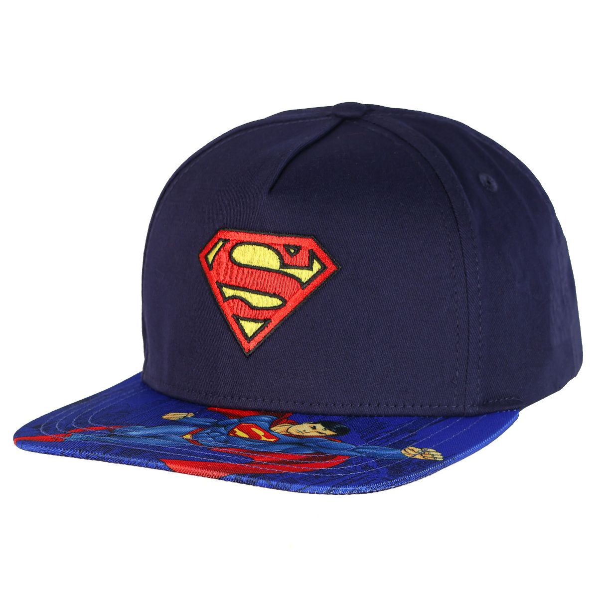 DC Comics Superman Boys' Flat-Brim Hat Sublimated Snapback Adjustable OSFM Kids Baseball Cap Blue