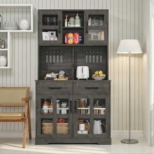 Belord 71" Tall Kitchen Pantry Storage Cabinet with 4 Doors, 2 Drawers, Power Outlet, Freestanding Kitchen Hutch with Microwave Stand for Dining Room - 1 of 4