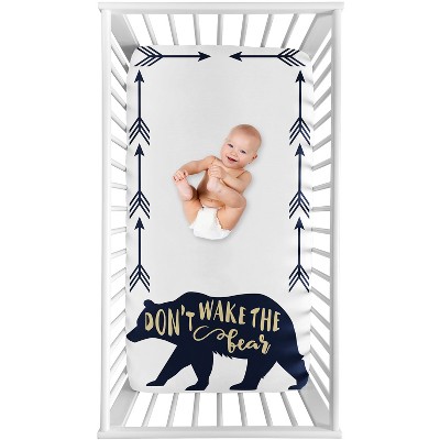Image of Sweet Jojo Designs Boy Photo Op Fitted Crib Sheet Big Bear Navy Blue and Gold