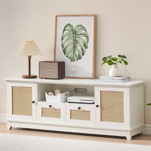 TV Stand for 65+ Inch TV, Rattan Entertainment Center TV Media Console Table - 1 of 4