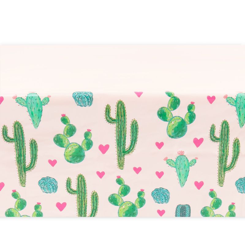 Sparkle and Bash 3 Pack Pink Plastic Cactus Tablecloth for Let's Fiesta Birthday Party Decorations, Baby Shower, 54x108 In, 5 of 8