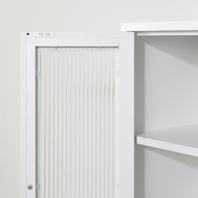 White Contemporary Glass Door Accent Cabinet with Adjustable Shelves