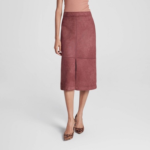 Women s Faux Suede Midi A line Skirt A New Day Brown Xl Target