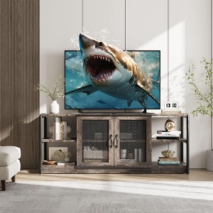 TV stand for 65 70 inch TV, Modern entertainment centre with power outlets and LED lights, TV stand for living room, bedroom, white - 1 of 4