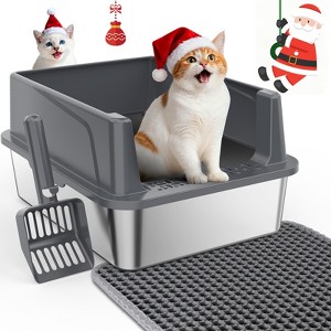 Stainless Steel Cat Litter Box with Dual Filter, High Sides, 18L Capacity for Kittens, Ferrets, Rabbits & Small Pets - 1 of 4