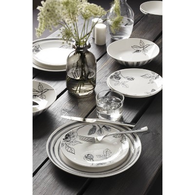 Gray and White Floral Porcelain 12-Piece Dinnerware Set