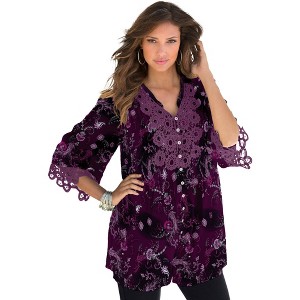 Roaman's Women's Plus Size Juliet Lace Big Shirt - 1 of 4