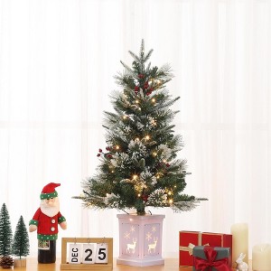 3FT Pre-Lit Artificial Christmas Tree,Tabletop Christmas Tree with Pine Cones - 1 of 4