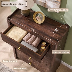 Modern 5 Drawer Dresser with Curved Profile 39.6 "Tall Wooden Chest with Golden Metal Handles Storage Cabinet for Bedroom Living Room Hallway - 1 of 3