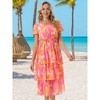 INSPIRE CHIC Women's Floral V Neck Short Sleeve Ruffle Tiered Layered Swing Summer Midi Dress - 4 of 4