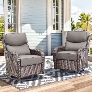 Outdoor Swivel Rocker Chair with 6 Inch Thick Cushion 2 in 1 Porch Glider Swivel Chair - Wicker Patio Furniture Patio Swivel Glider Seating - 1 of 4