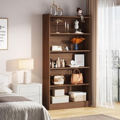 Brown Wood 72" Tall 6-Tier Open Storage Bookshelf