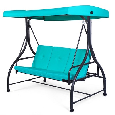 Costway Converting Outdoor Swing Canopy Hammock 3 Seats  Patio Deck Furniture Turquoise