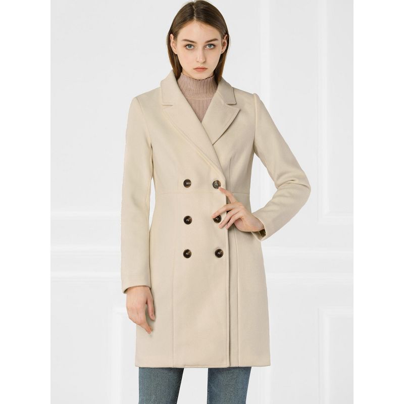 Allegra K Women's Double Breasted Notched Lapel Winter Long Coat, 3 of 8