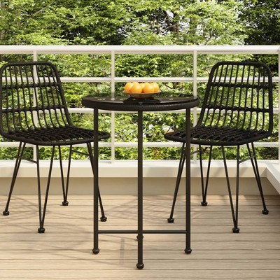 vidaXL Dining Table Black 21.7 in.Tempered Glass and Steel