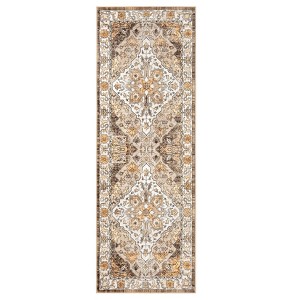 Coolmee Boho Washable Rugs,Vintage Non Slip Ultra Soft Throw Rugs Low-Pile Floor Carpet Rug for Bedroom Entryway Dining Room Dorm, - 1 of 4
