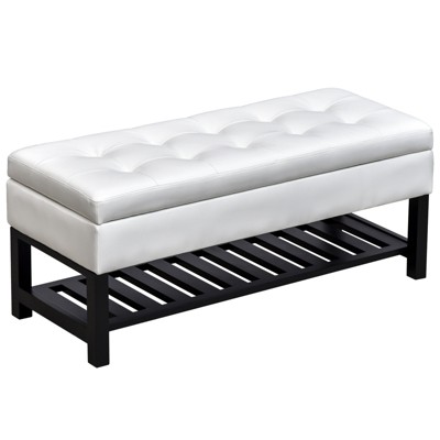 HomCom 44" Tufted Faux Leather Ottoman Storage Bench With Shoe Rack
