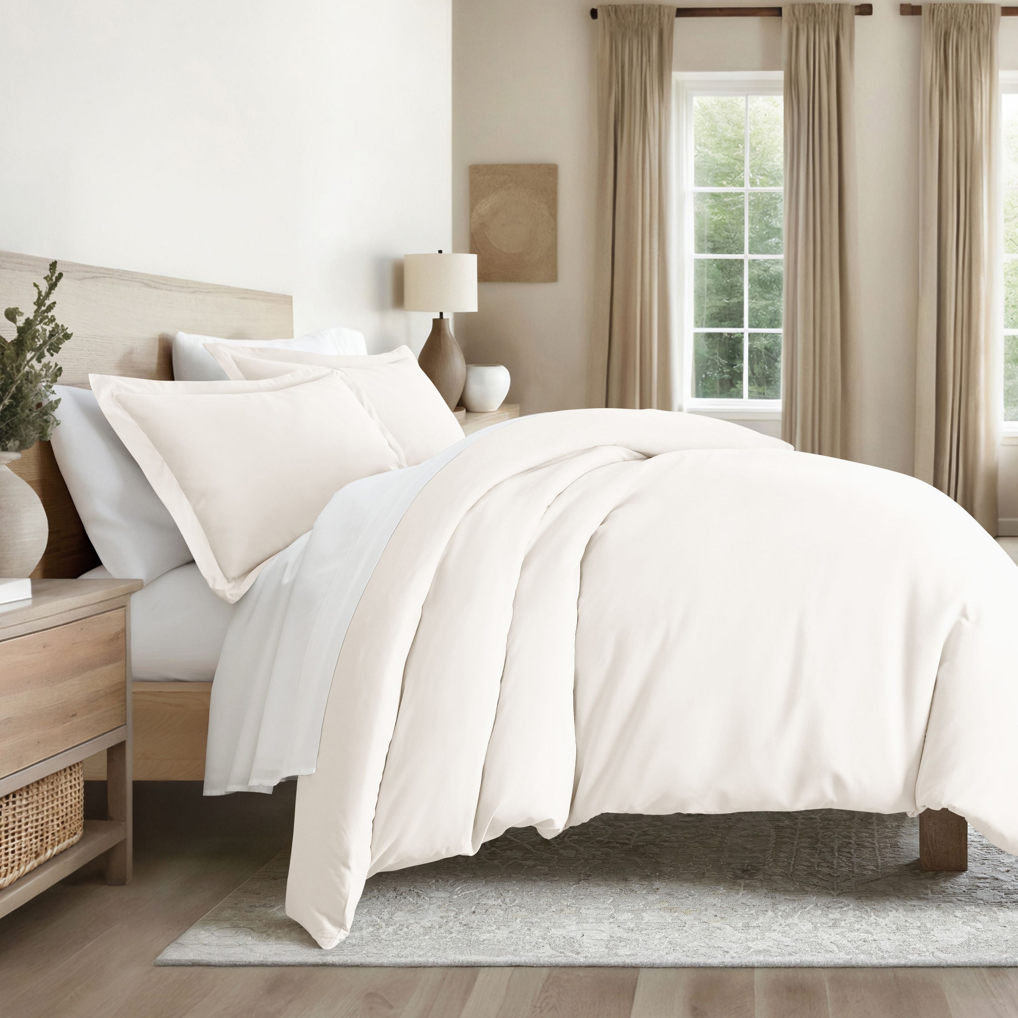 3 Piece Duvet Cover & Shams Set - Soft and Breathable, Double Brushed Microfiber, Wrinkle Free - Becky Cameron, Ivory, King/California King