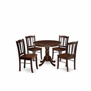 HomeStock 5-Piece Mahogany Finish Solid Wood Top Dining table with 4 Chairs with Slat Back - 1 of 4