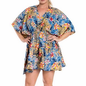 LA LEELA Women's Summer Vacation Beachwear Mini Bathing Suit Beach Dress Plus Size Fall Swimsuit Cover Ups 1X-2X Blue, Floral - 1 of 4