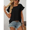 Coolmee Womens Summer Ruffle Short Sleeve Tops Crewneck Hollow Out T Shirts Casual Blouses - 3 of 4