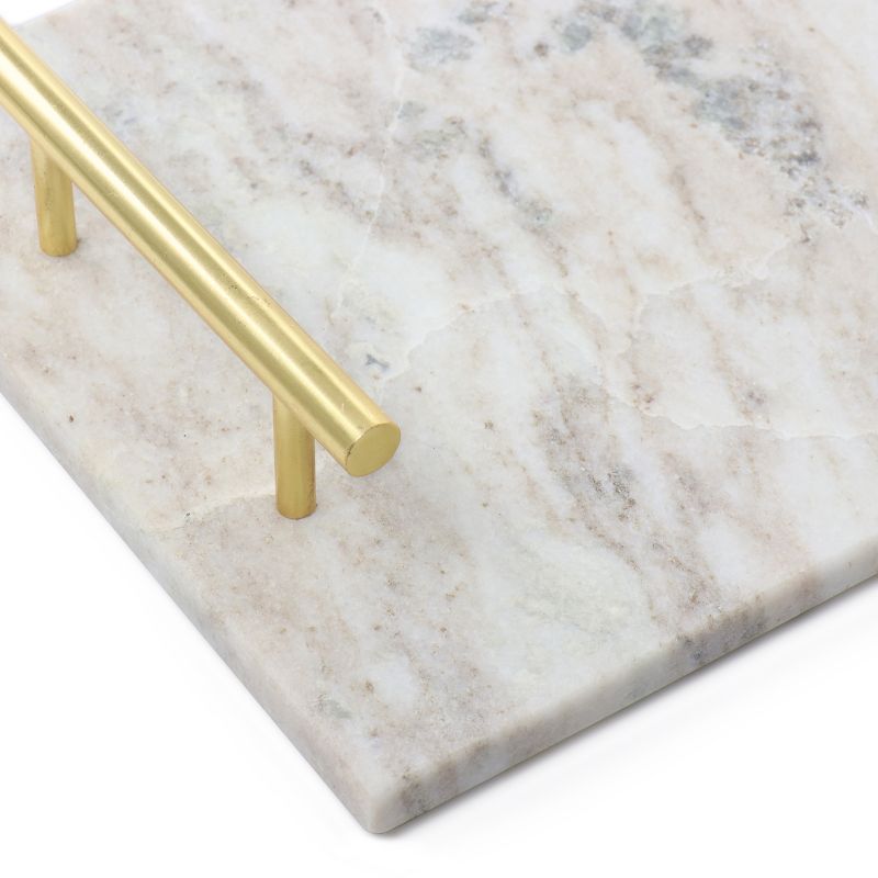 Gibson Laurie Gates 16 x 9 Inch Rectangle Marble Tray in White with Brass Handles, 3 of 7