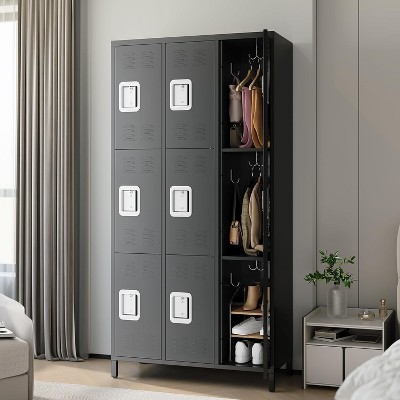 Garvee 9 Doors Metal Black Office Storage Lockers with Lockable Compartments Black Steel Storage Cabinet