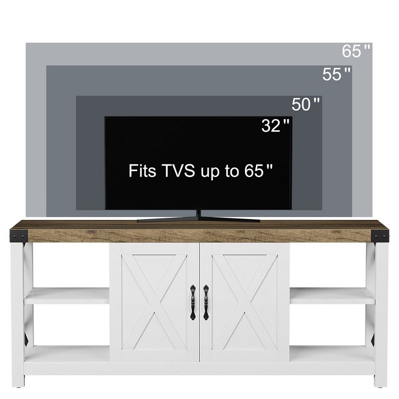 Whizmax Farmhouse TV Stand, Mid Century Modern Entertainment Center with Sliding Barn Doors and Storage Cabinets for Living Room, 5 of 10