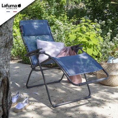 XL Ocean Blue Zero Gravity Recliner with Cushions and Steel Frame