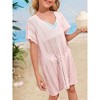 Girls Crochet Beach Cover Up Lightweight U Neck Kids Swimwear Above Knee Beach Cover Up for Girls Beachwear Tops - 3 of 4