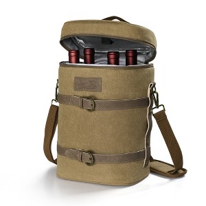 Tirrinia Vintage Canvas 2 Bottle Wine Gift Tote Carrier, Leakproof Insulated Wine Cooler Bag for Picnic, BYOB, Gift Idea for Wine Lover Christmas - 1 of 4