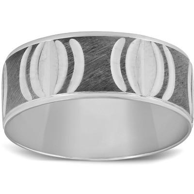 Pompeii3 Mens 8mm Wide 10k White Gold Hand Carved Black & White Gold Wedding Band