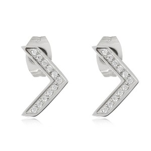 ELYA Women's Polished Cubic Zirconia Chevron Stud Steel Earrings - 1 of 4