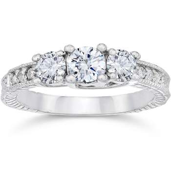 Pompeii3 1 Carat Vintage 3-Stone Diamond Engagement Anniversary Ring 10k White Gold
