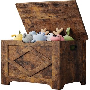 S/L Storage Chest, Wooden Storage Bench with 2 Safety Hinges, Easy Assembly, Modern Style Large Toy Chest for Entryway, Living Room, Bedroom - 1 of 1