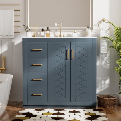 36'' Bathroom Vanity with Ceramic Sink Combo,Freestanding Vanity Set with Storage,3 Drawers and Soft Closing Doors – The Pop Home