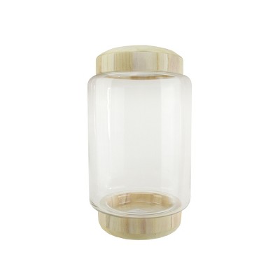 Northlight 13.5" Cylindrical Transparent Glass Container with Wooden Base and Lid - Clear/Brown