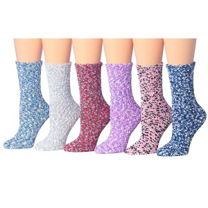 Tipi Toe Women's 6-Pairs Soft Fuzzy Colorful Slub-Yarn Candy Cane Chaos Patterned Anti-Skid Crew Socks - 1 of 4