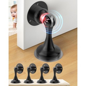 DOMETOUR Magnetic Door Stopper 4 Pack, Stainless Steel, Adhesive & Screws, Wall/Floor Mount, Door Holder Catch, Black - 1 of 4