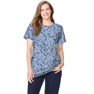 Woman Within Plus Size Perfect Printed Short-Sleeve Crewneck Tee - 1 of 4