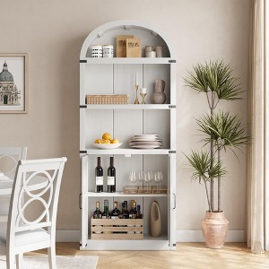 Mid-Century Modern Arched Bookshelf 71 Inch Tall with Door & Storage, 5-Tier Bookcase for Living Room, Kitchen, Home Office - 1 of 4