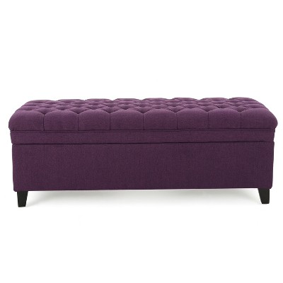 OUTSUPPLY Fabric Storage Ottoman with Birch Legs, Multi-Functional Seat & Hidden Storage, Easy Assembly