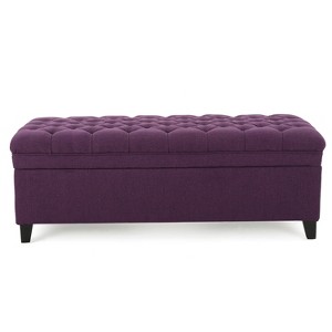 OUTSUPPLY Fabric Storage Ottoman with Birch Legs, Multi-Functional Seat & Hidden Storage, Easy Assembly - 1 of 4