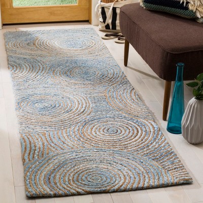 Cape Cod Blue and Natural Flatweave Wool Cotton Runner Rug