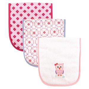 Luvable Friends Baby Girl Cotton Burp Cloths with Fiber Filling 3pk, Owl, One Size - 1 of 1